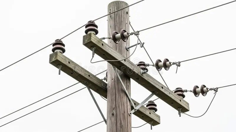 Wooden Utility Pole with Insulators and Wires Stock Image